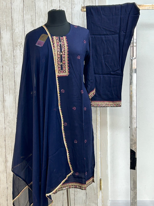 Rayon Kurti pant set with chiffon dupatta by Kurti Connection USA