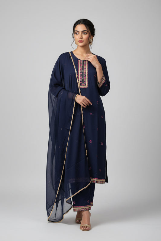 Rayon Kurti pant set with chiffon dupatta by Kurti Connection USA