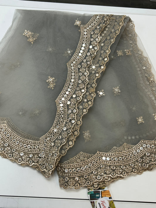 Grey mirror work duppata