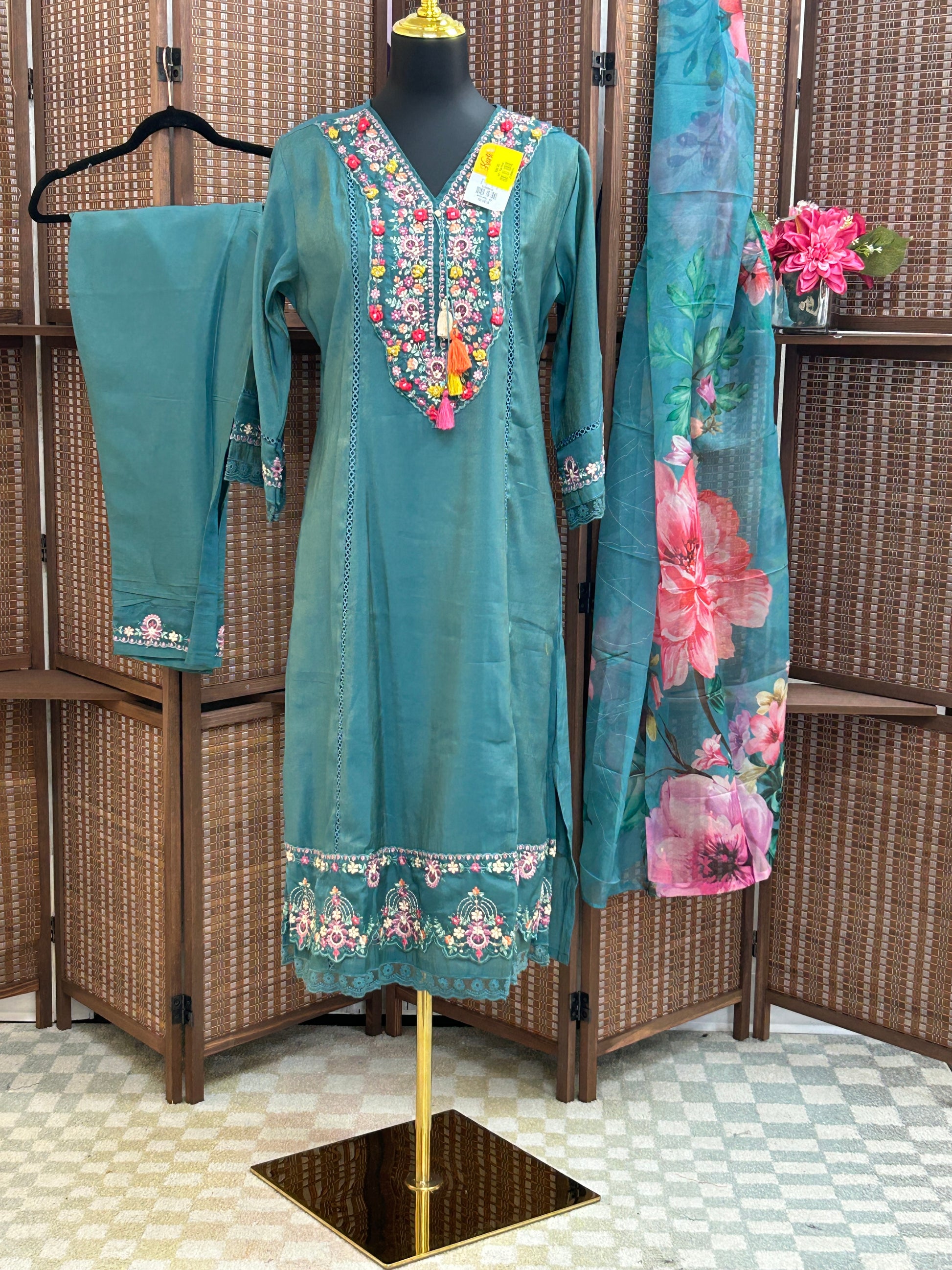 Silk party wear suits | A line kurti sets - Kurti Connection USA