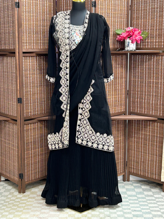 Party wear long gown with pre stitched dupatta