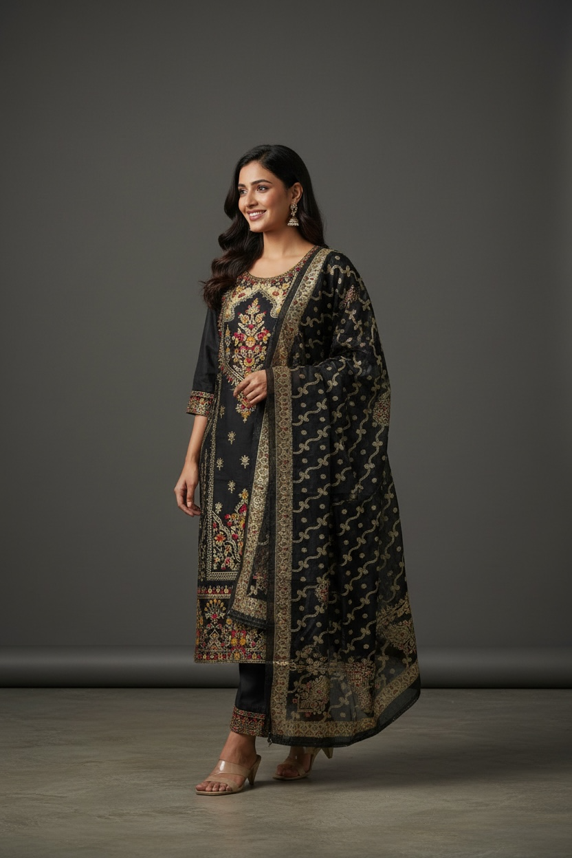 Black banarasi salwar suit set