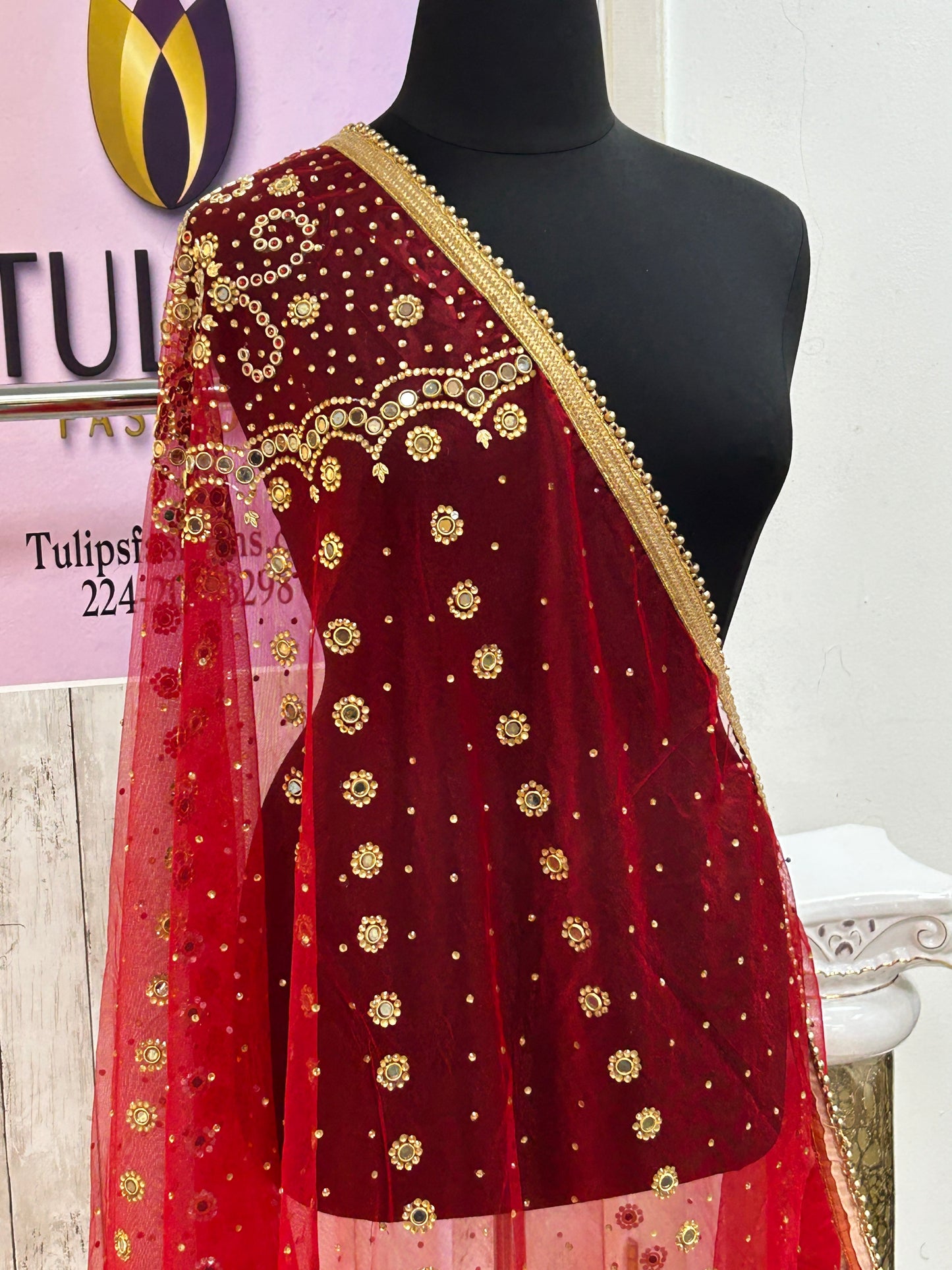 Red Bridal dupatta