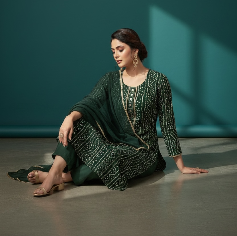 Bandhani silk kurti set