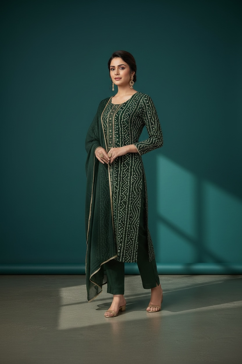 Bandhani silk kurti set
