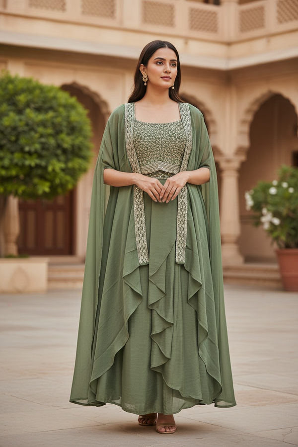 Lehenga saree with cape