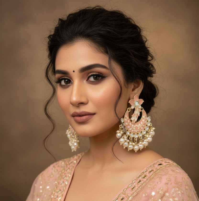 Chandbali earrings: light peach