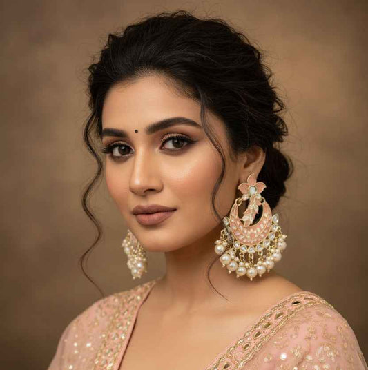 Chandbali earrings: light peach