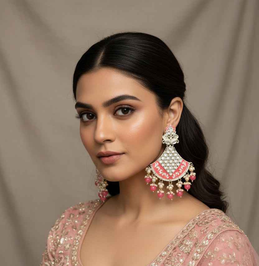 Kundan Meenakari Jhumki earrings