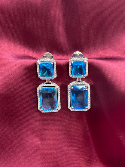 Teal Blue AD earrings - Kurti Connection USA