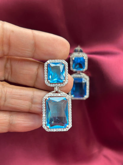 Teal Blue AD earrings - Kurti Connection USA
