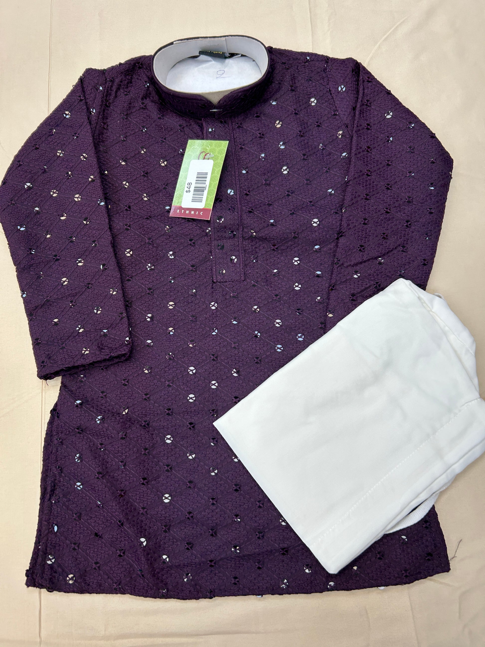 Sequin kurta set : purple (kids : boys) - Kurti Connection USA