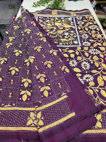 Kantha stitch saree - Kurti Connection USA