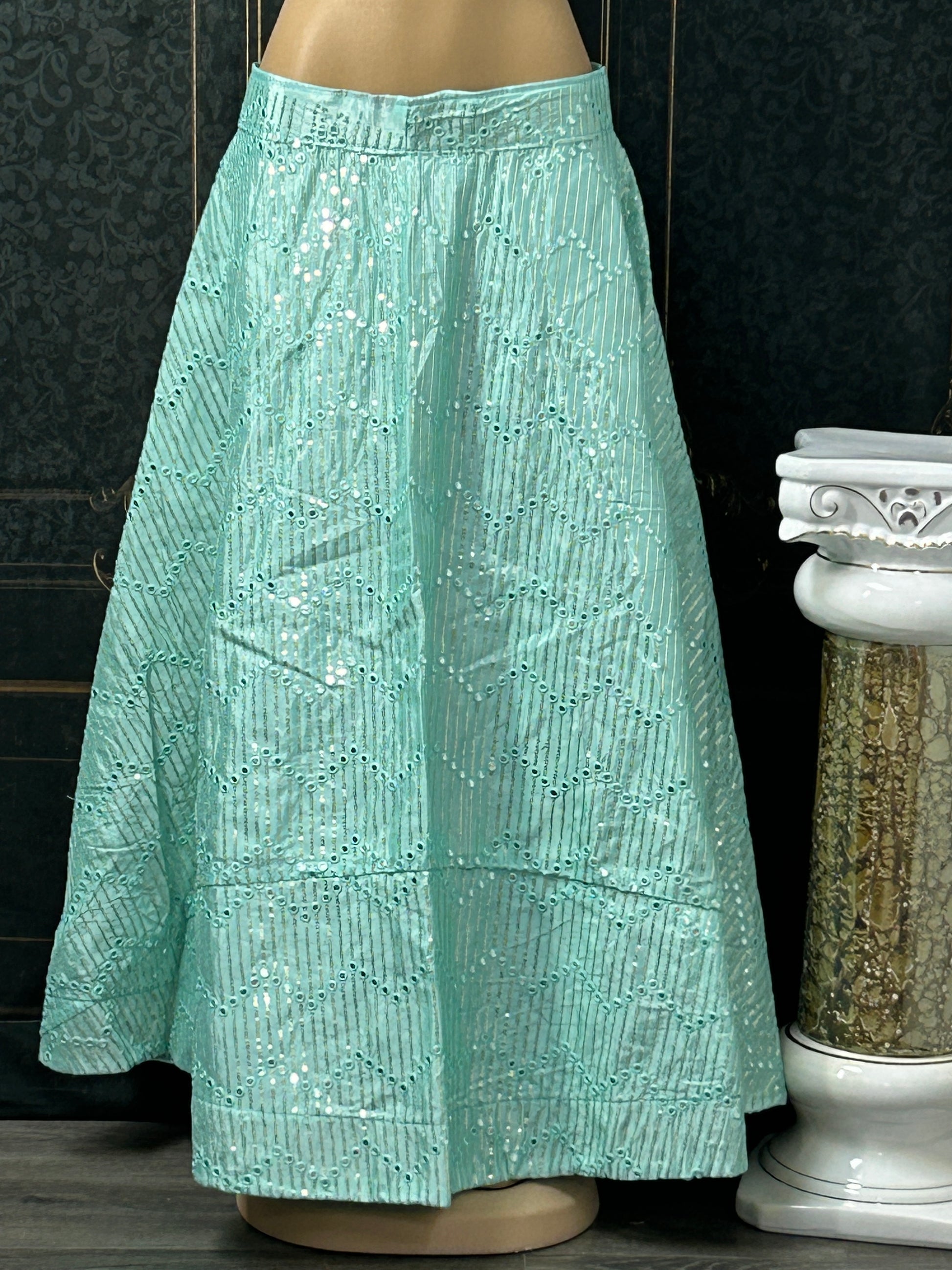 Light green mirror lehenga - Kurti Connection USA