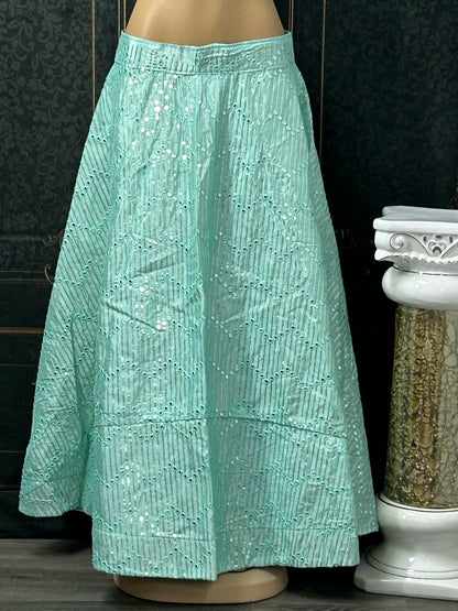 Light green mirror lehenga - Kurti Connection USA