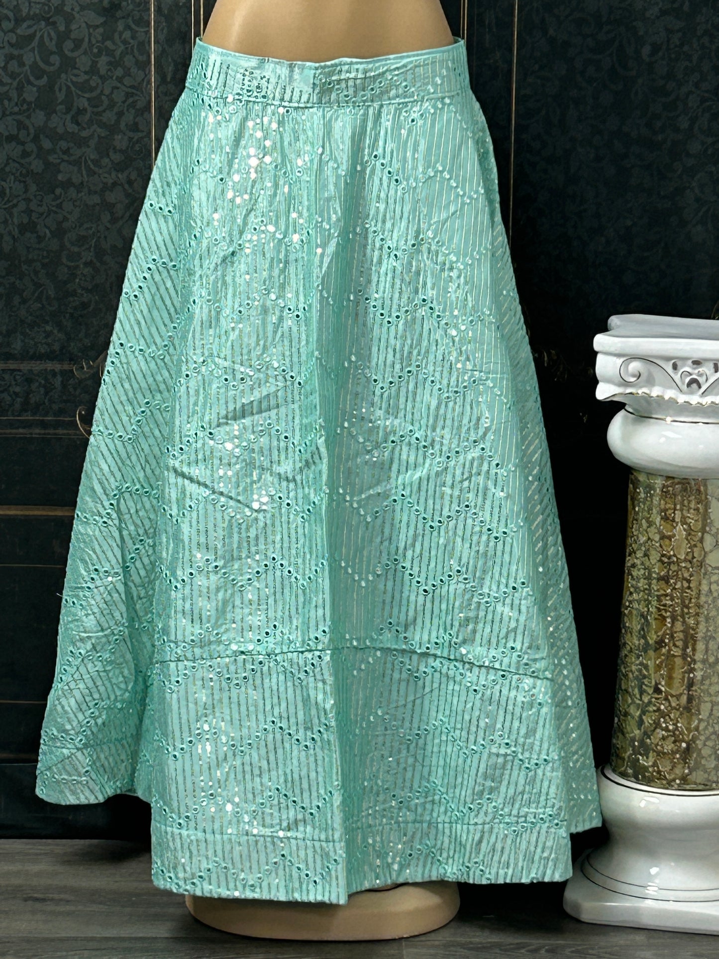 Light green mirror lehenga - Kurti Connection USA