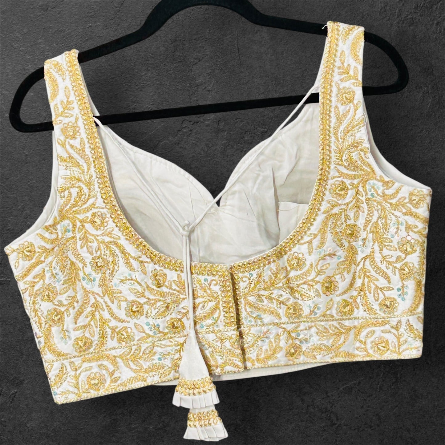 White blouse with gold embroidery - Kurti Connection USA