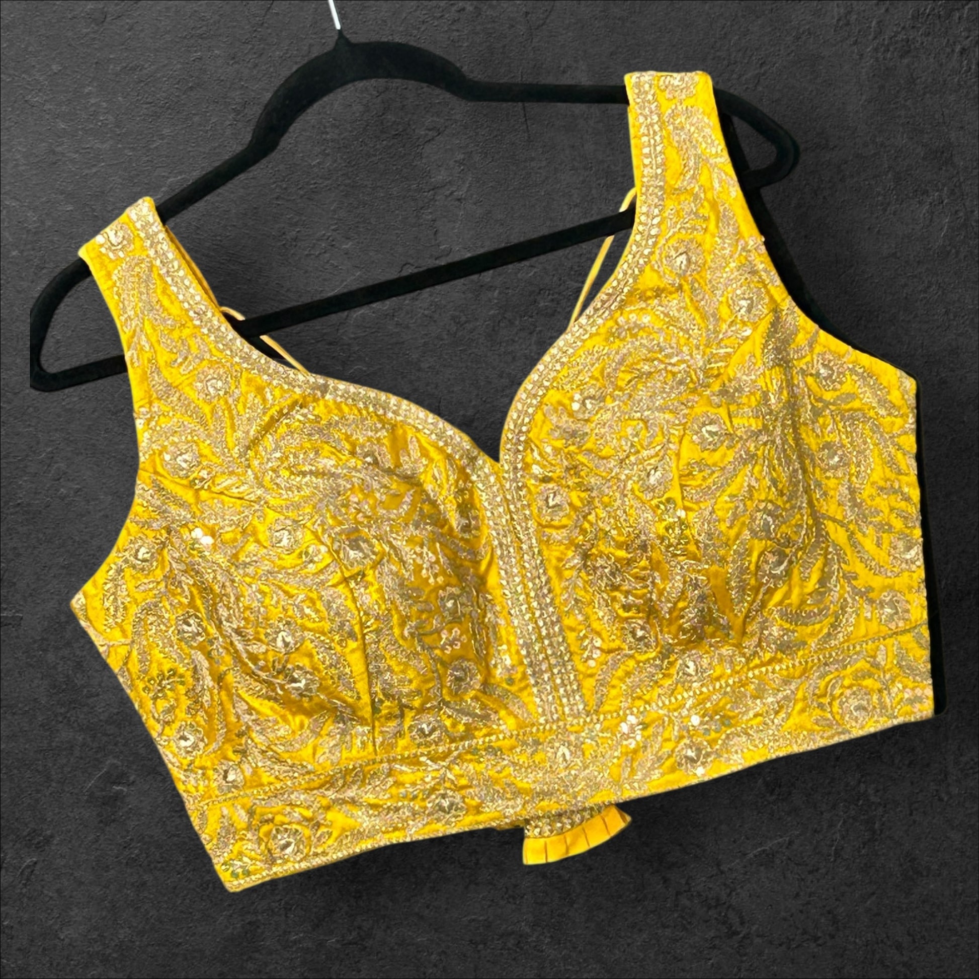 Yellow blouse with gold embroidery - Kurti Connection USA