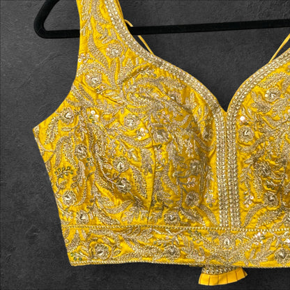 Yellow blouse with gold embroidery - Kurti Connection USA
