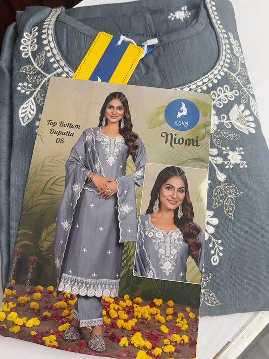 Linen silk chikankari Kurti set - Kurti Connection USA