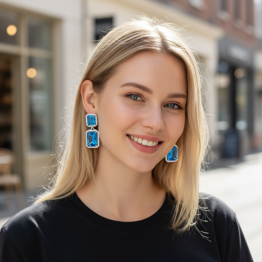 Teal Blue AD earrings - Kurti Connection USA