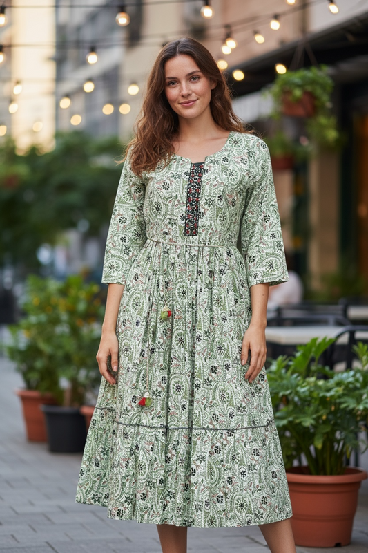 Printed cotton long kurti - Kurti Connection USA