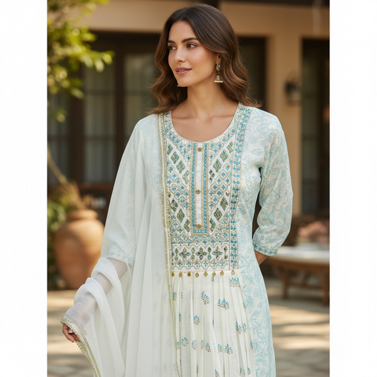 Cotton silk long kurti set by Kurti Connection USA