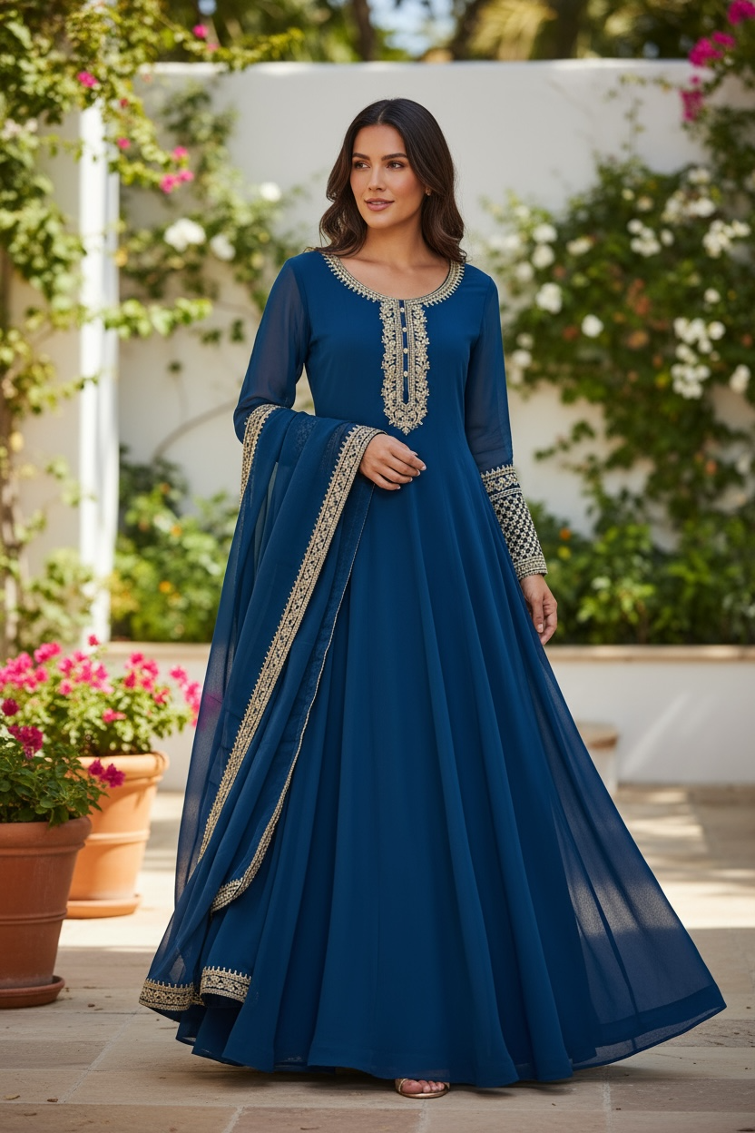 Georgette party wear Anarkali dress by Kurti Connection USA