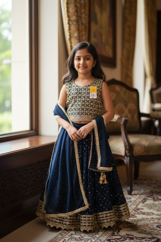 Dark blue lehenga Choli set for girls by Kurti Connection USA
