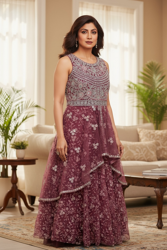 Heavy party wear gown | indo western gown by Kurti Connection USA