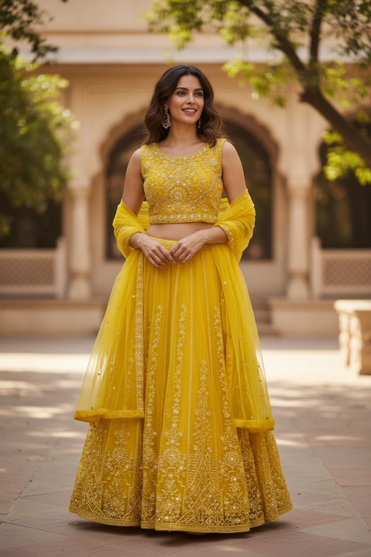 Yellow chaniya choli set by Kurti Connection USA