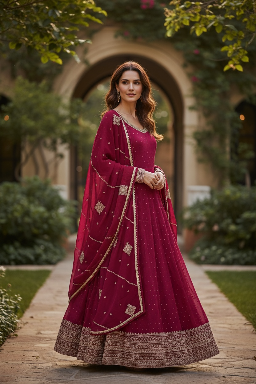 Leela: Long Anarkali dress by Kurti Connection USA