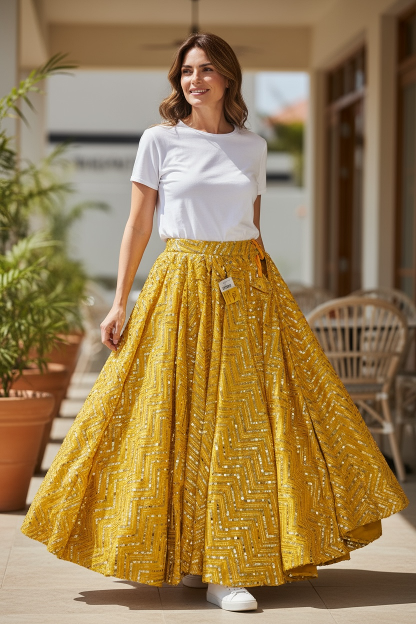 Sequin lehenga : yellow by Kurti Connection USA