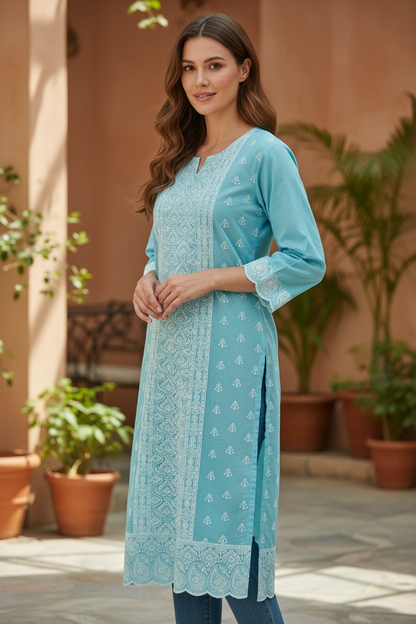 Cotton Chikankari kurti by Kurti Connection USA
