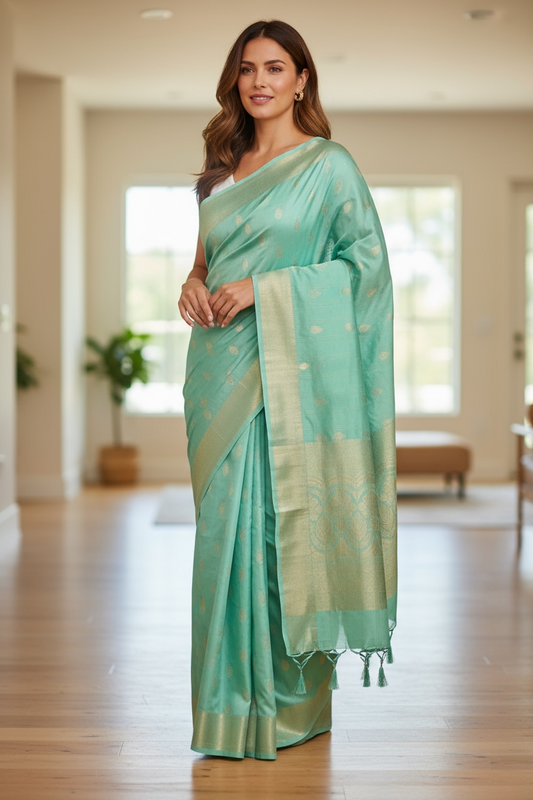 Silk saree with blouse piece by Kurti Connection USA