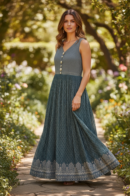 Heavy party wear long dress by Kurti Connection USA