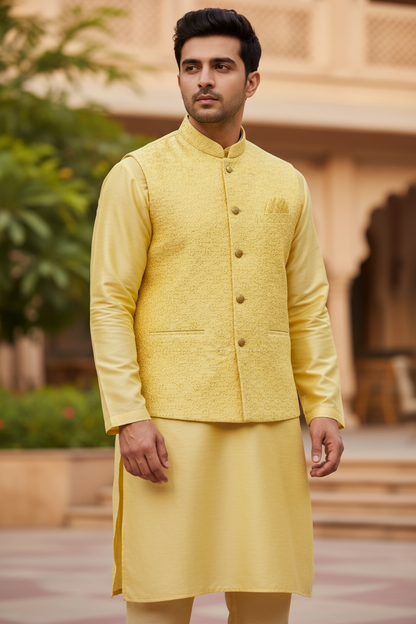 Silk kurta pajama with jacket by Kurti Connection USA