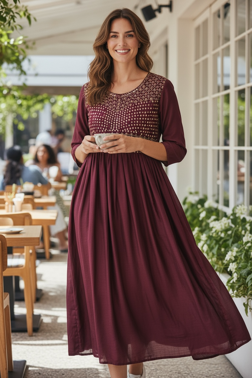 Vichitra silk long kurti by Kurti Connection USA
