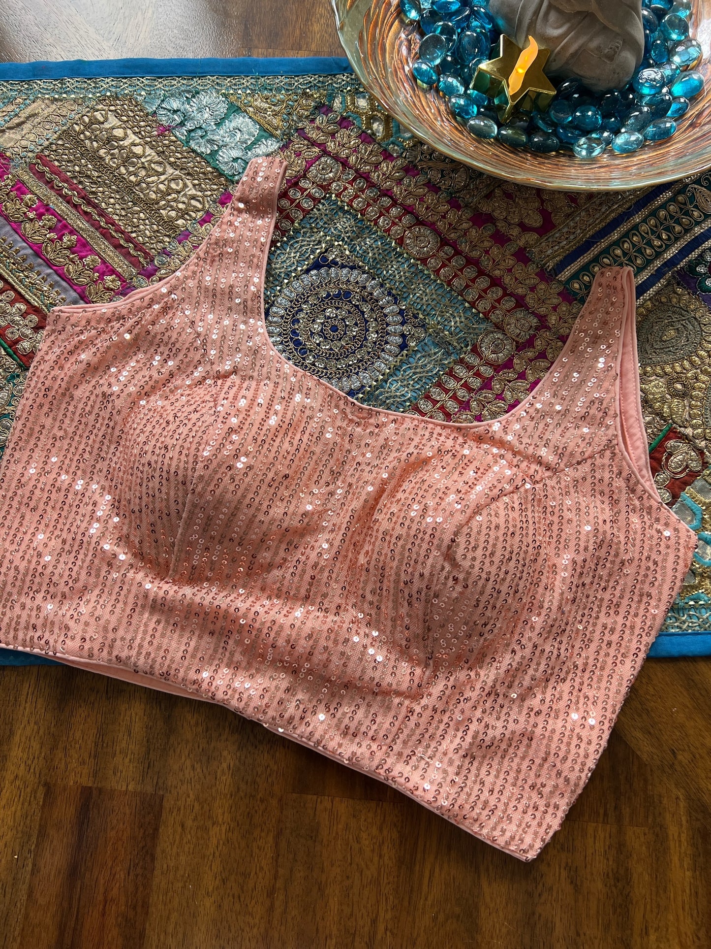 Peach sequin blouse by Kurti Connection USA