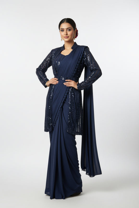 Readymade saree with blouse and shrug - Kurti Connection USA