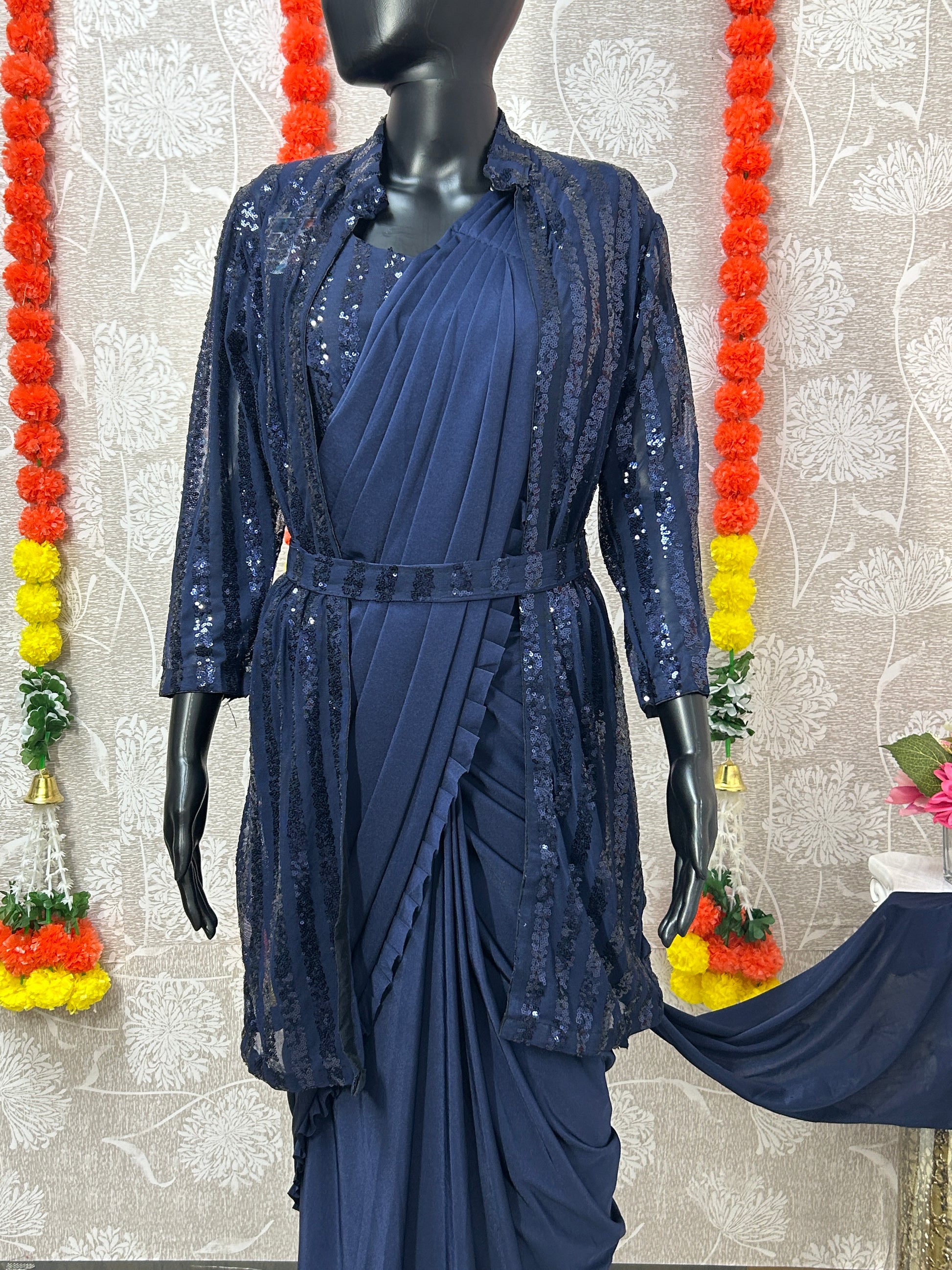 Readymade saree with blouse and shrug - Kurti Connection USA