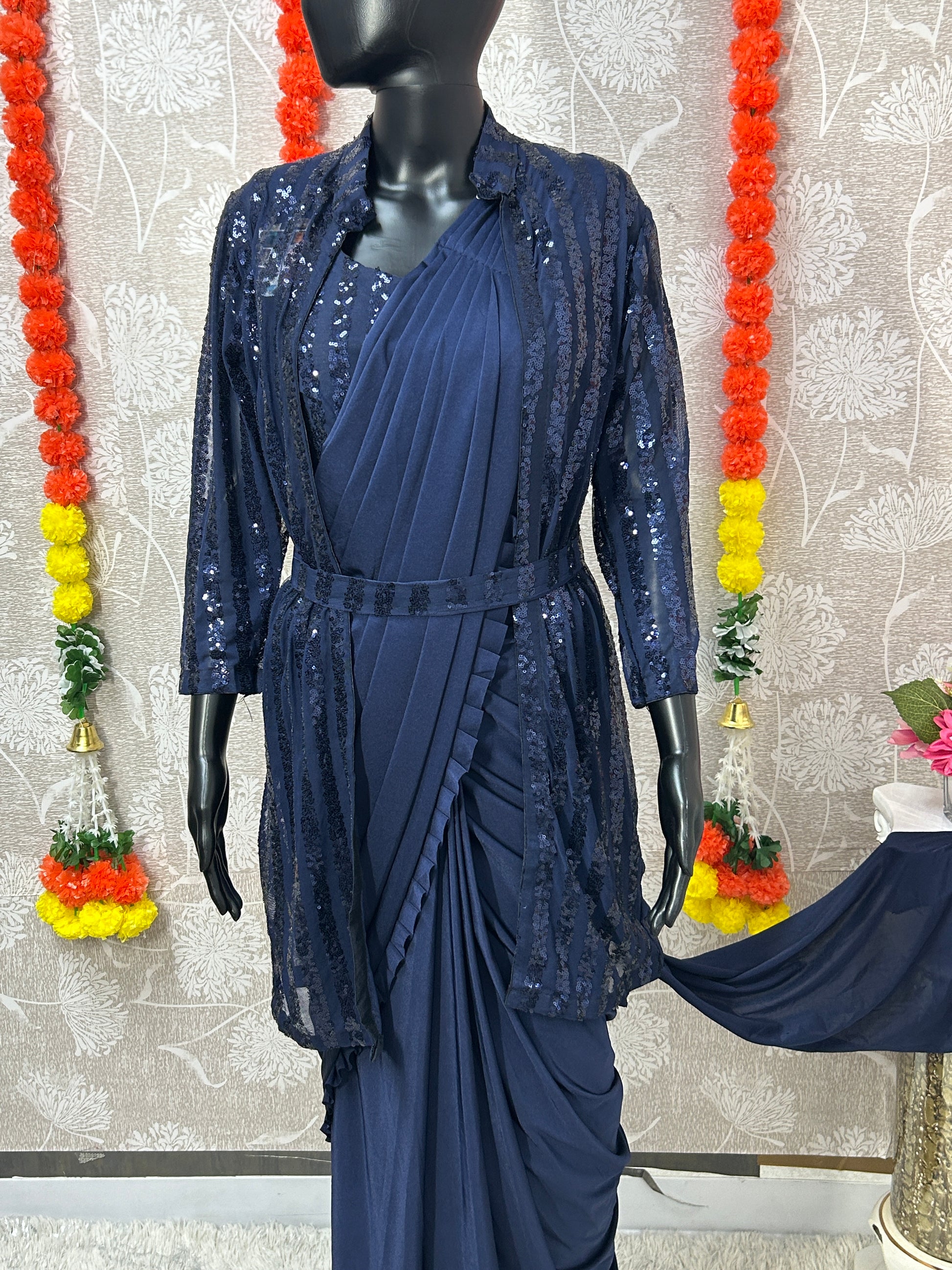 Readymade saree with blouse and shrug - Kurti Connection USA