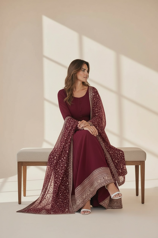 Chiffon long Kurti set : Anarkali by Kurti Connection USA