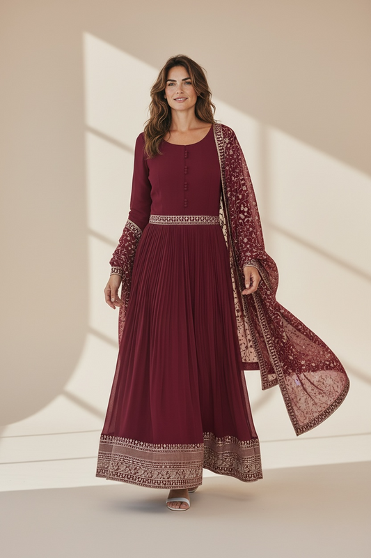 Chiffon long Kurti set : Anarkali by Kurti Connection USA
