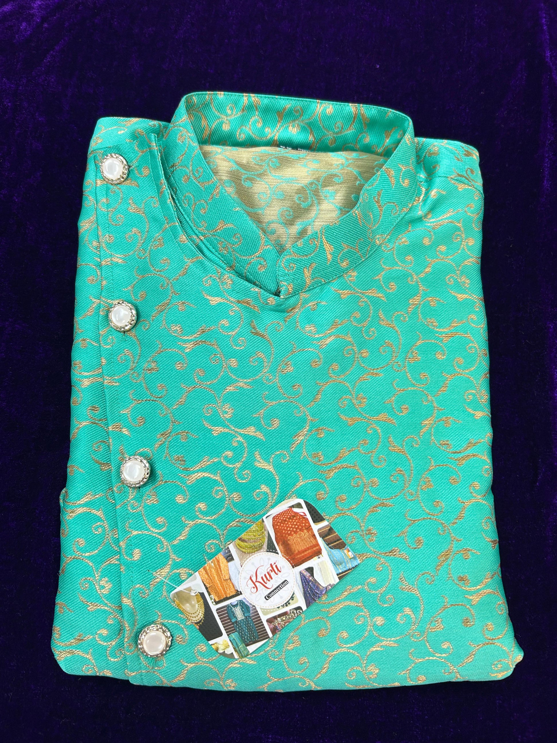 Silk Kurta pajama set : side button pattern by Kurti Connection USA