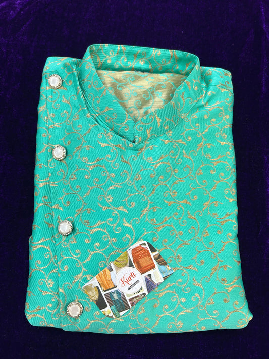Silk Kurta pajama set : side button pattern by Kurti Connection USA