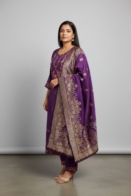 Cotton silk Kurti set with banarasi dupatta by Kurti Connection USA