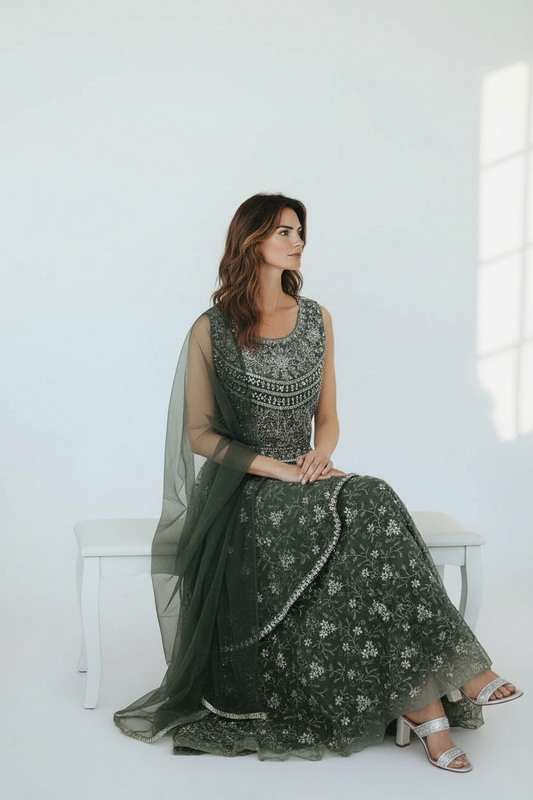 Indo western long gown by Kurti Connection USA