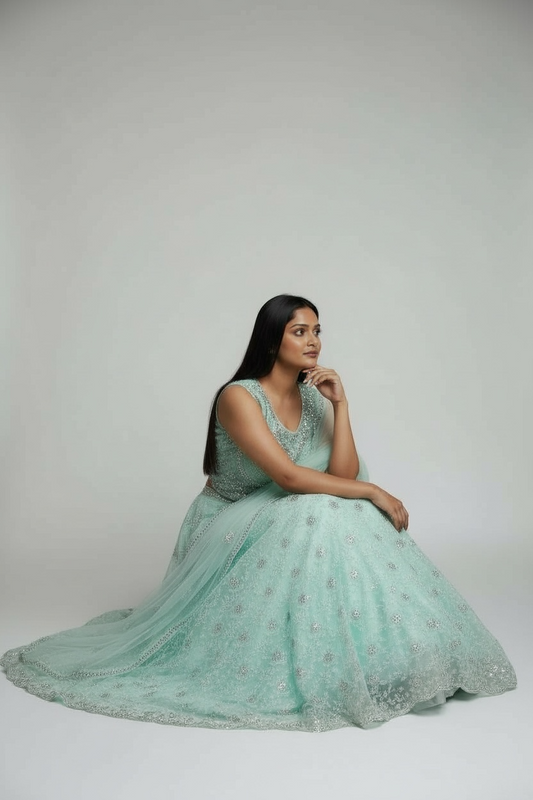 Indo western gown : pastel Green by Kurti Connection USA