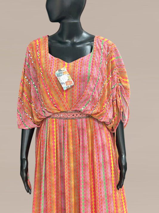 Chiffon long kurti with butterfly sleeves - Kurti Connection USA